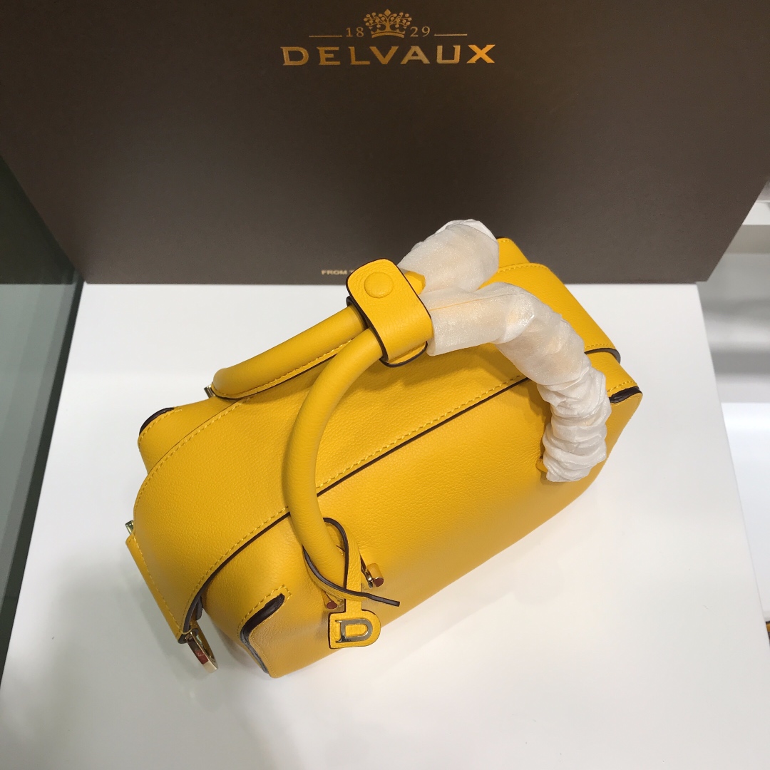 DELVAUX Grained Calfskin Cool Box Satchel Yellow