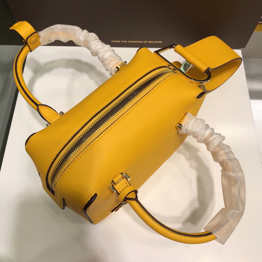 DELVAUX Grained Calfskin Cool Box Satchel Yellow