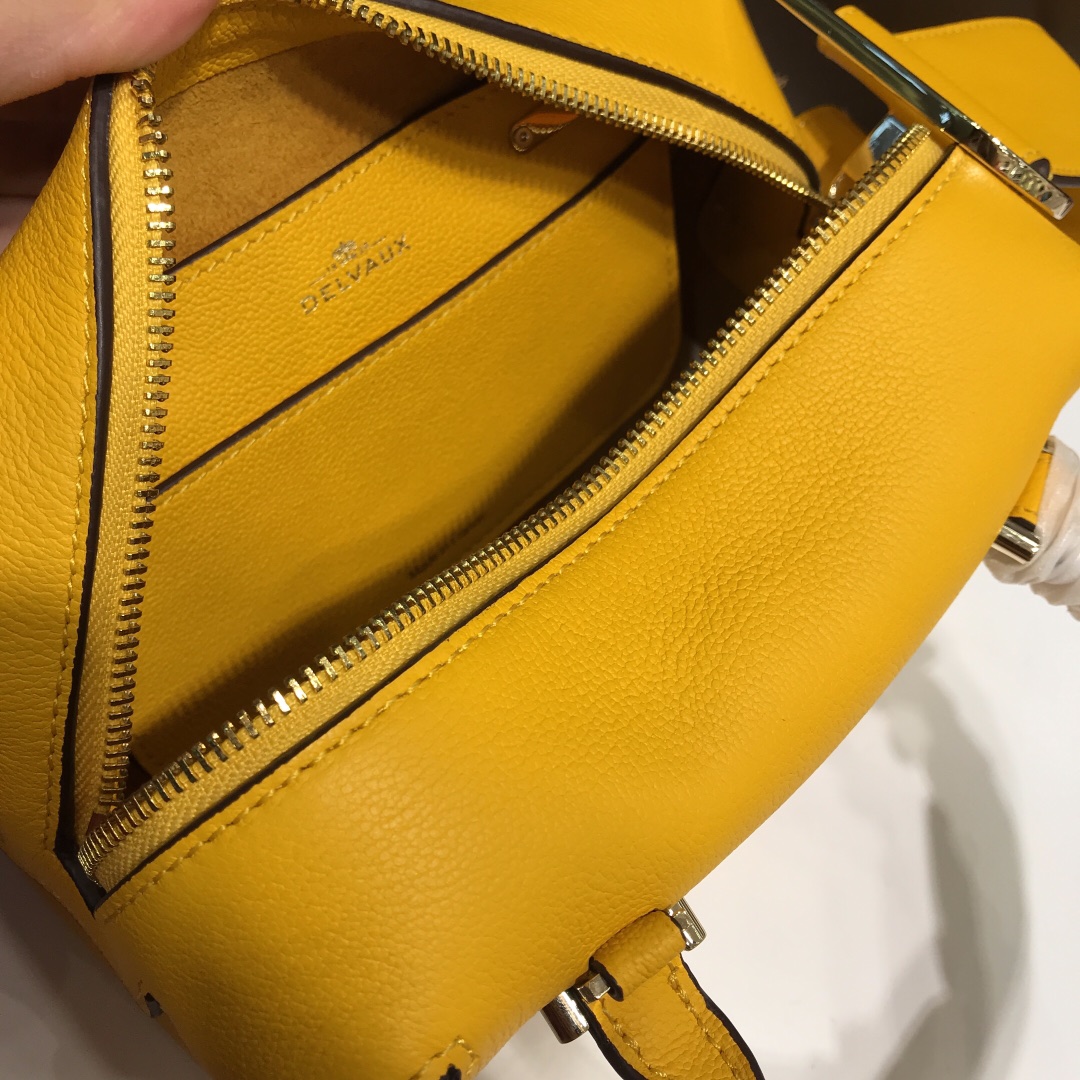 DELVAUX Grained Calfskin Cool Box Satchel Yellow