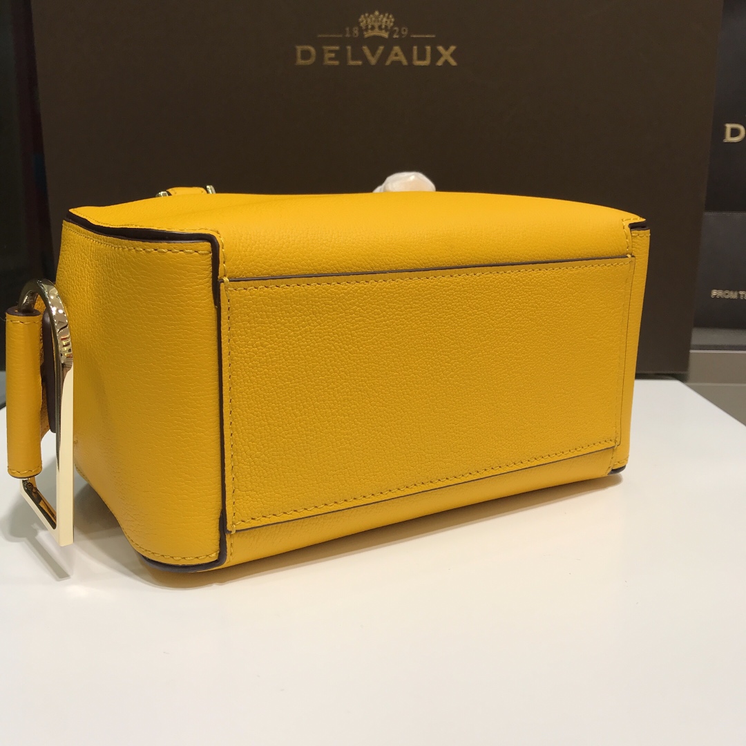 DELVAUX Grained Calfskin Cool Box Satchel Yellow