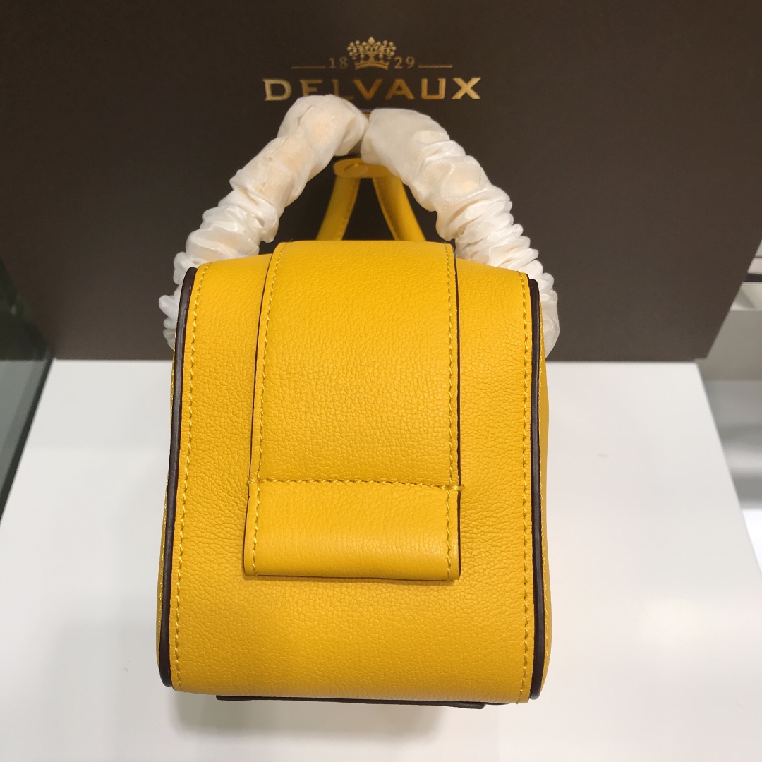 DELVAUX Grained Calfskin Cool Box Satchel Yellow