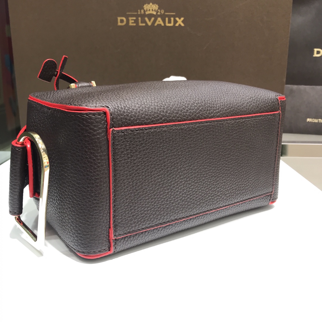 DELVAUX Grained Calfskin Mini Cool Box Satchel Black 636174 |