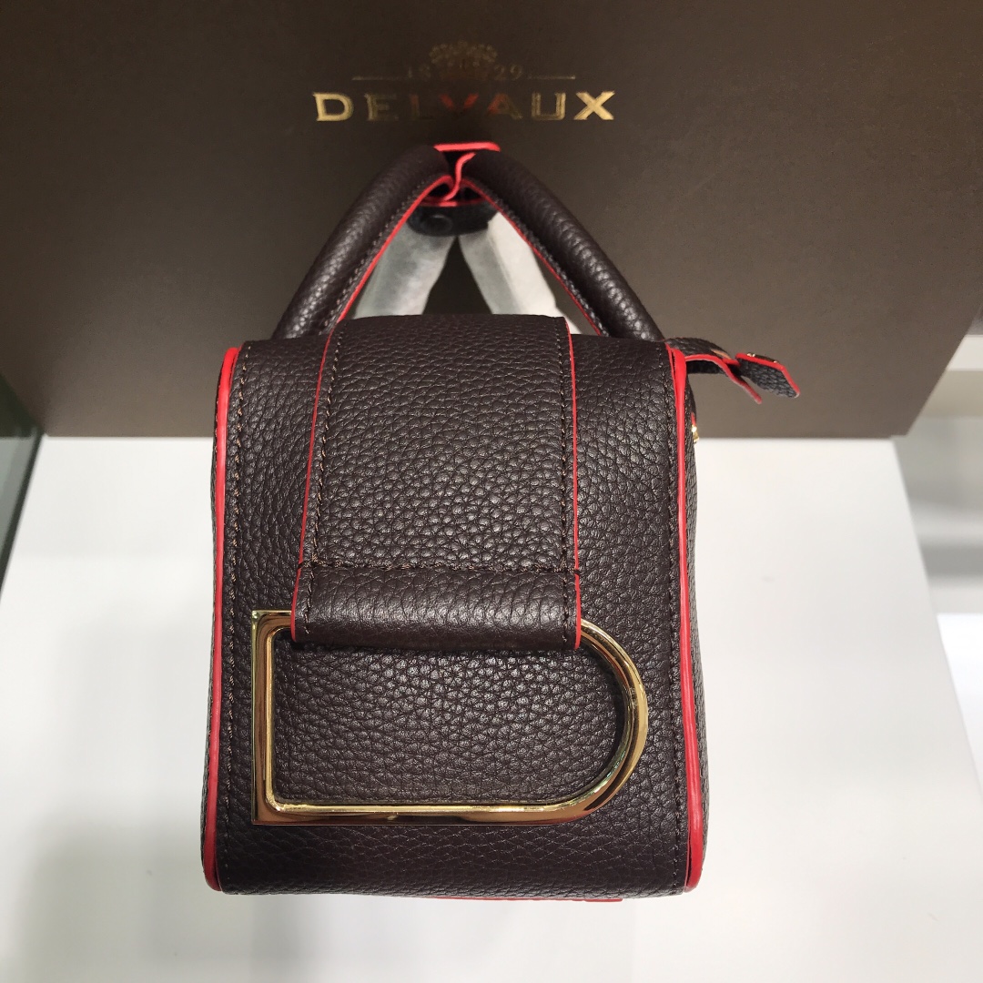 DELVAUX Grained Calfskin Mini Cool Box Satchel Black 636174 |