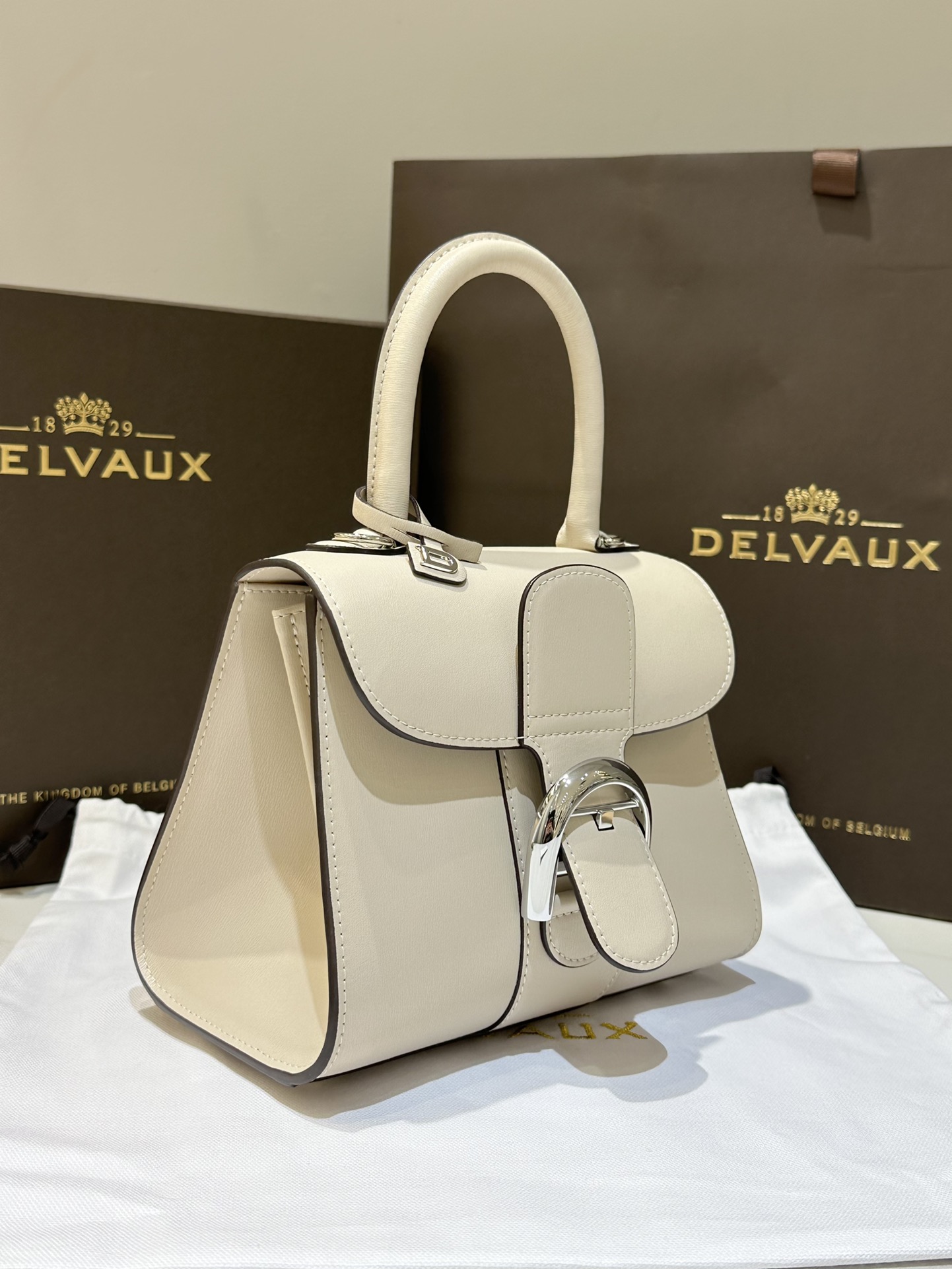 DELVAUX Box Calfskin Mini Brillant Satchel Ivory 1172448