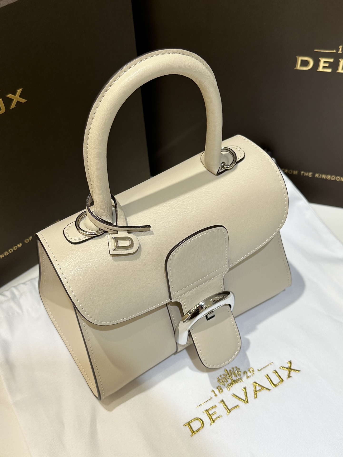 DELVAUX Box Calfskin Mini Brillant Satchel Ivory 1172448