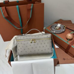 Extra pocket leather crossbody bag Loro Piana gray in Leath