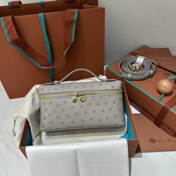 Extra pocket leather crossbody bag Loro Piana gray in Leath
