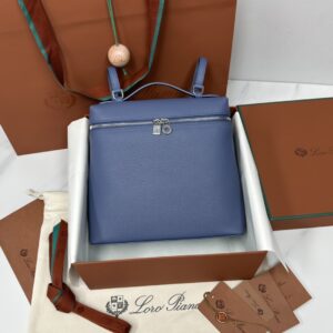 Loro Piana Grained Calfskin L23.5 Extra Pocket bag blue Backpack …