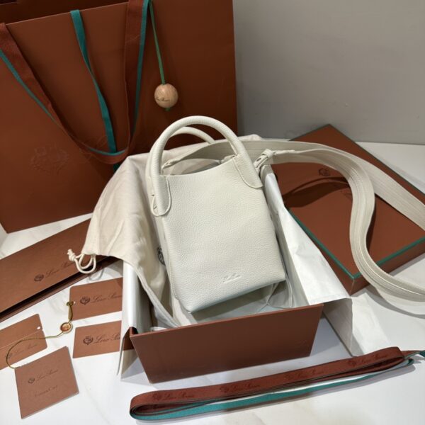 Loro Piana Micro Bale bag Grained Calfskin Dark Lichen white | Loro Piana