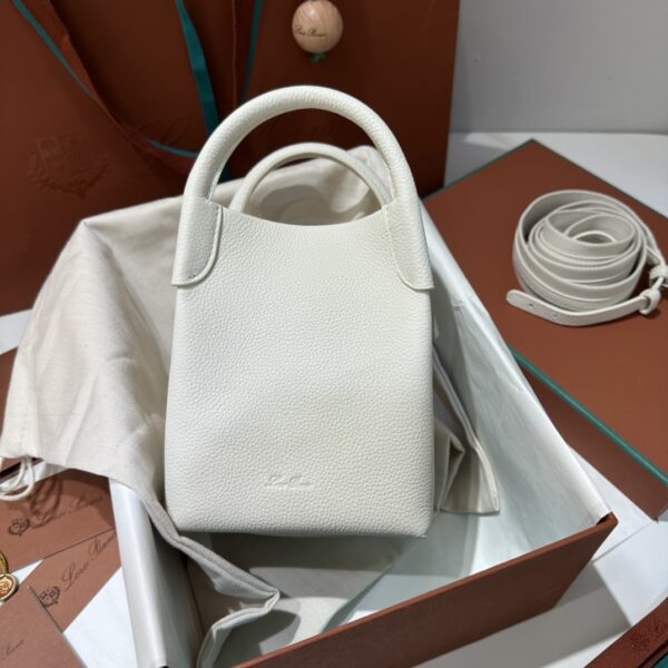 Loro Piana Micro Bale bag Grained Calfskin Dark Lichen white | Loro Piana