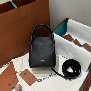 Loro Piana Micro Bale bag Grained Calfskin Dark Lichen black| Loro Piana