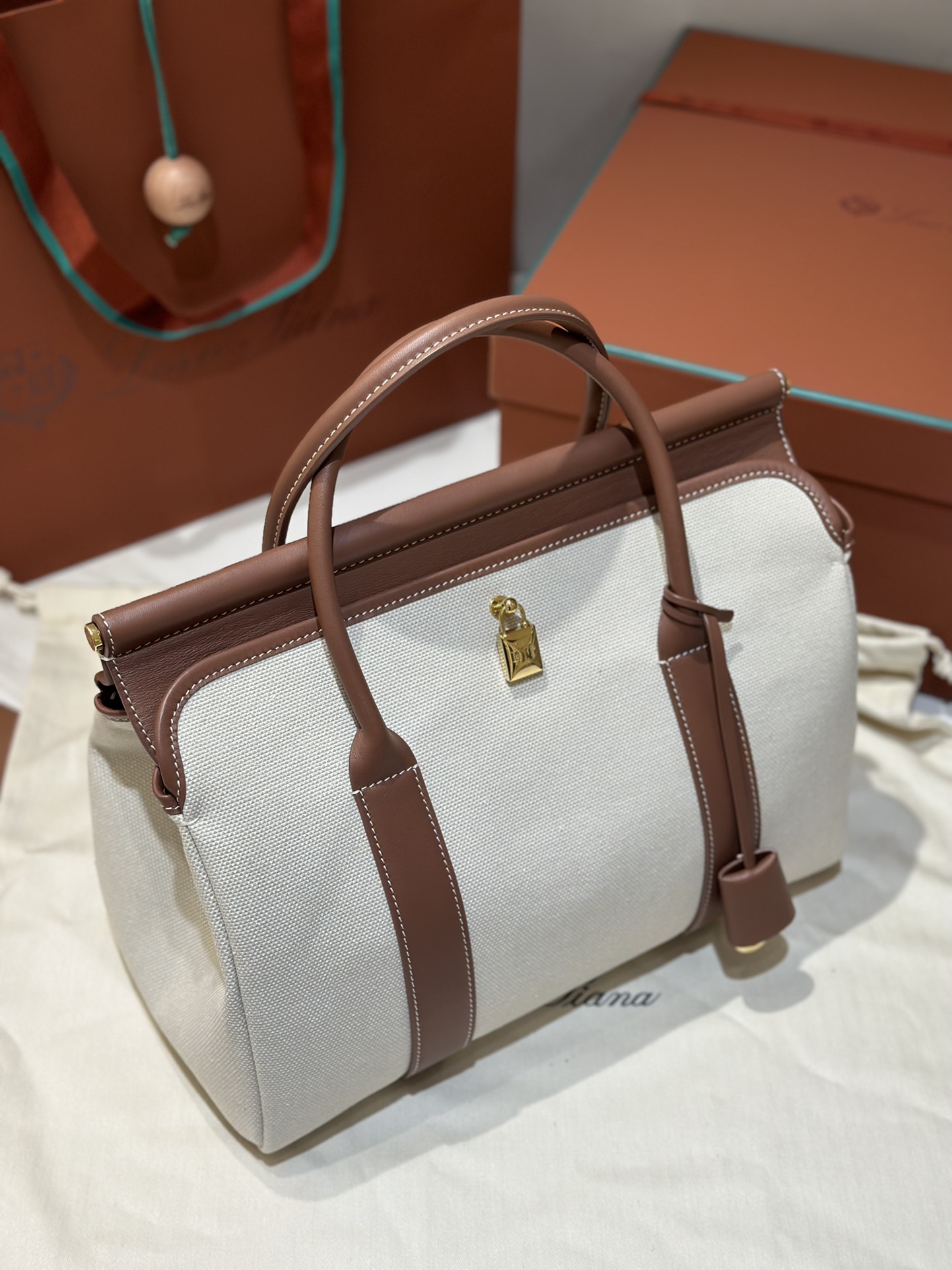 Loro Piana Loom bag L32 Cotton, Linen Natural/Caramel Sugar/Sun Gold