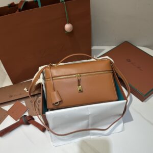 Extra L27 leather crossbody bag in brown- Loro Piana |