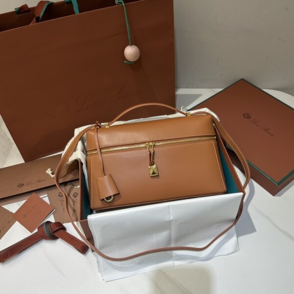 Extra L27 leather crossbody bag in brown- Loro Piana |