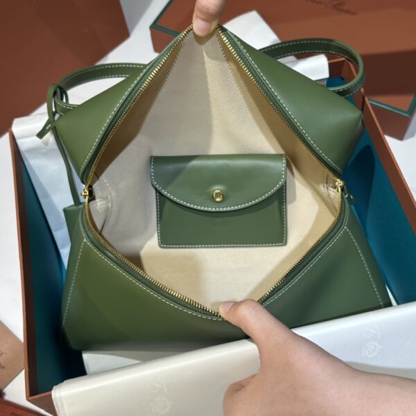 Extra L27 leather crossbody bag in green- Loro Piana |