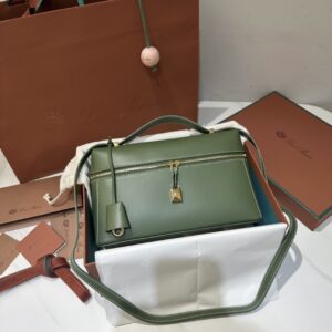 Extra L27 leather crossbody bag in green- Loro Piana |