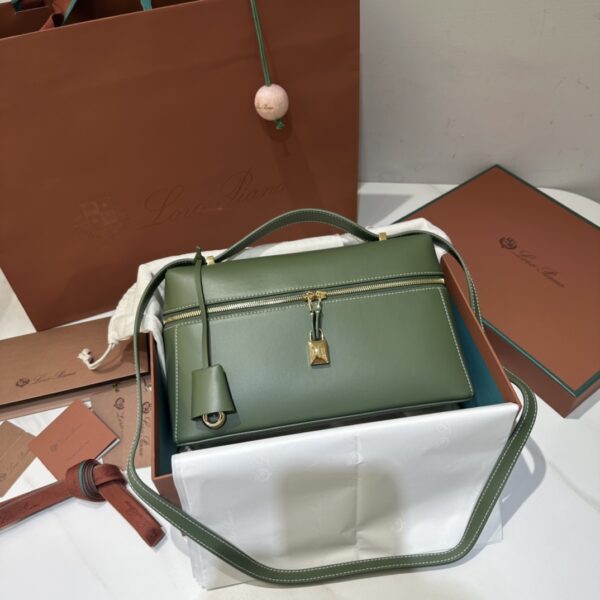 Extra L27 leather crossbody bag in green- Loro Piana |