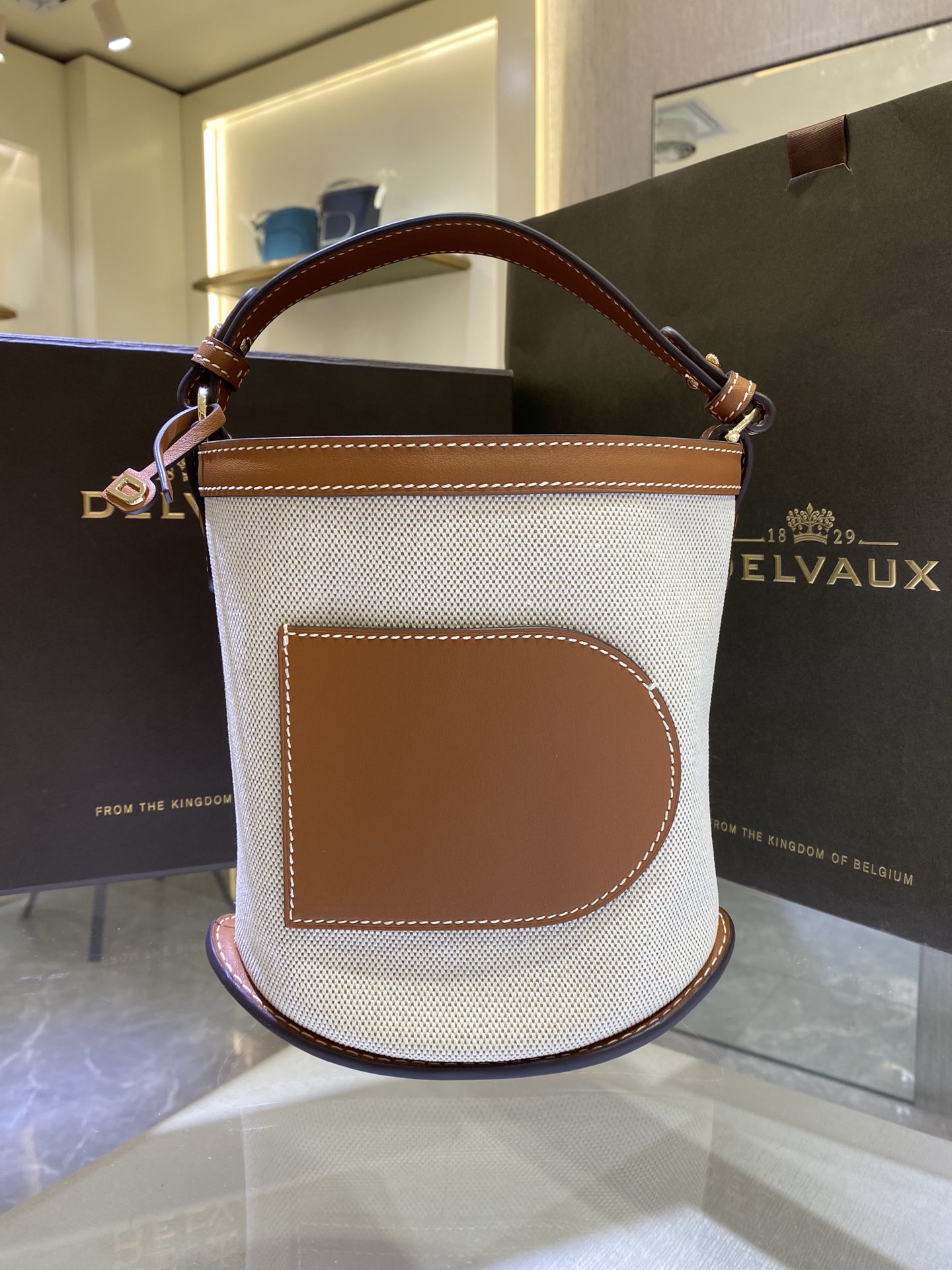 DELVAUX Linen Canvas Supple Calfskin Mini Pin Daily Surpiqu