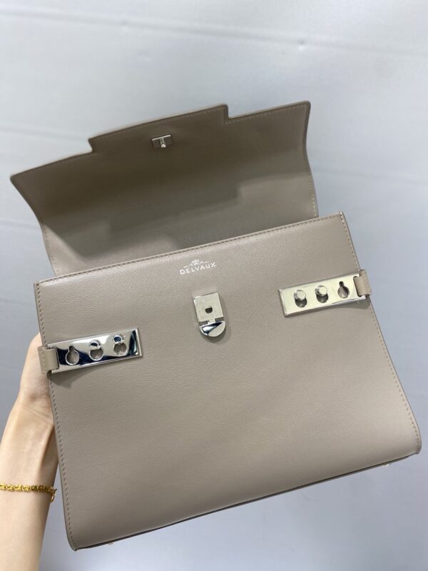 DELVAUX Calfskin MM Tempete Satchel BROWN GRAY
