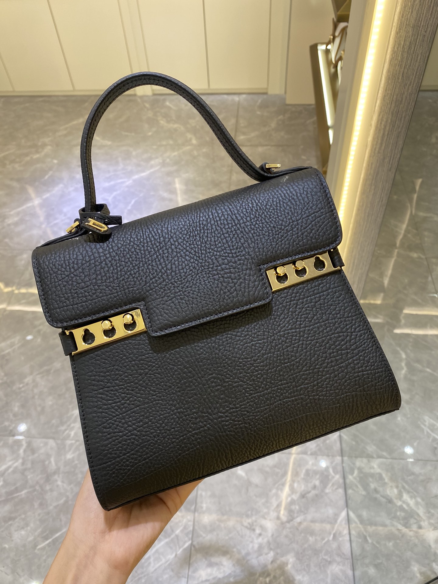 DELVAUX Calfskin MM Tempete Satchel  BLACK