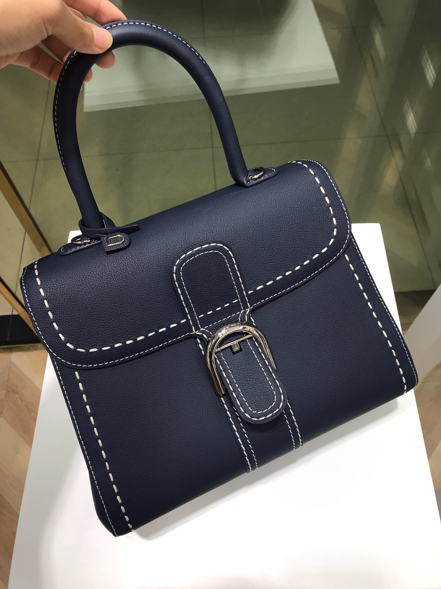 Delvaux Brillant Mini Surpiqué ‘Ivory’ BLUE NAVY