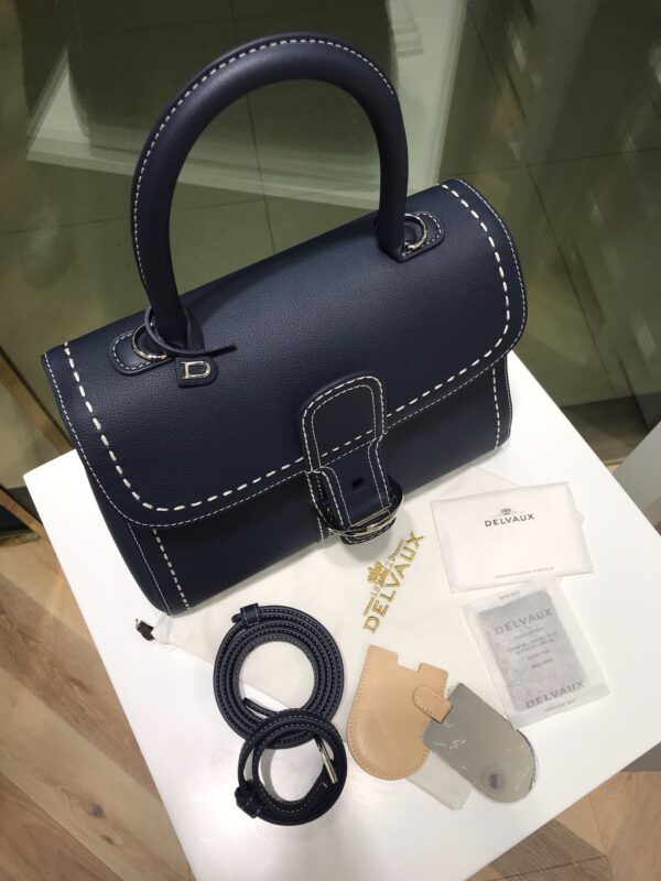 Delvaux Brillant Mini Surpiqué 'Ivory' BLUE NAVY