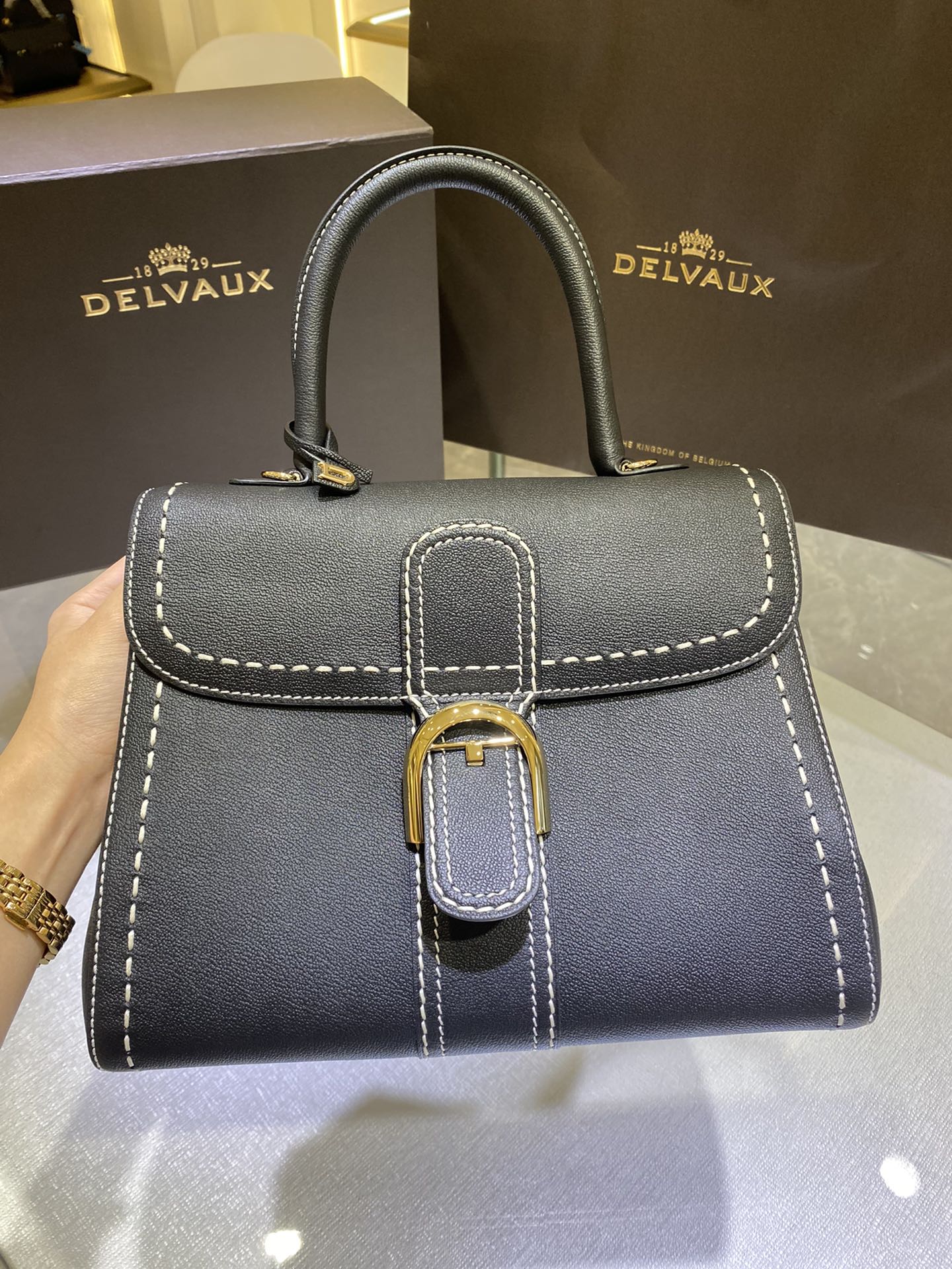 Delvaux Brilliant Topstitched – Vintage Counter  bag black
