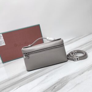 Loro Piana Extra Pocket 19 leather top handle bag gray