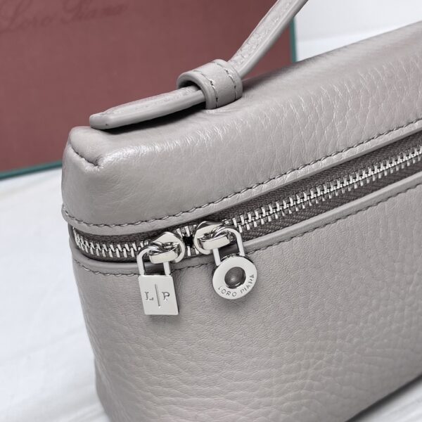 Loro Piana Extra Pocket 19 leather top handle bag gray