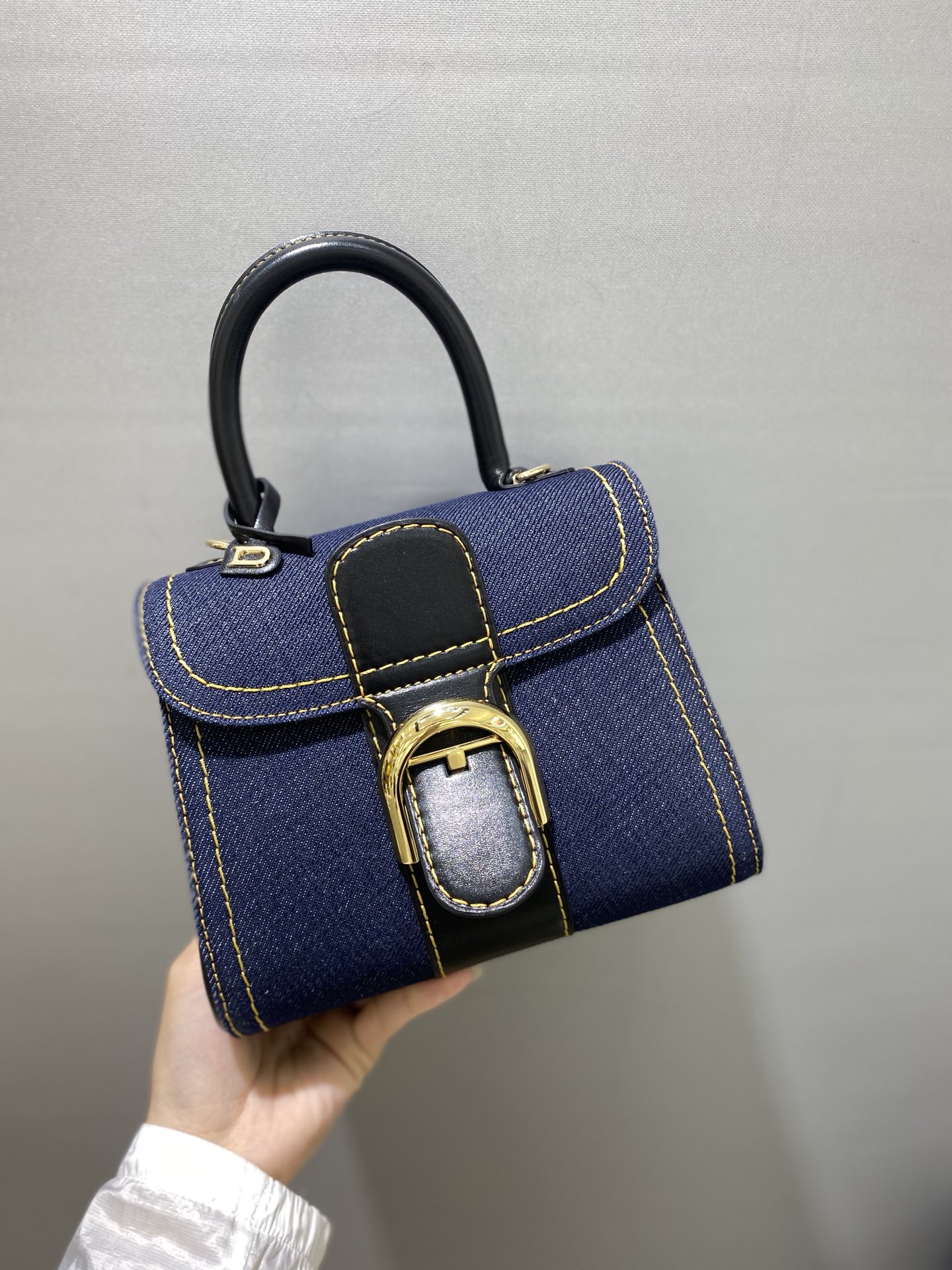 Delvaux Brillant-Dark Blue Denim Tote,Black Patent Delvaux 02379