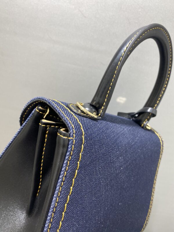 Delvaux Brillant-Dark Blue Denim Tote,Black Patent Delvaux 02379