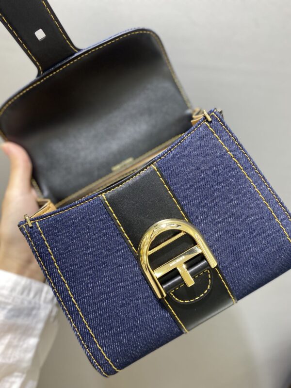 Delvaux Brillant-Dark Blue Denim Tote,Black Patent Delvaux 02379