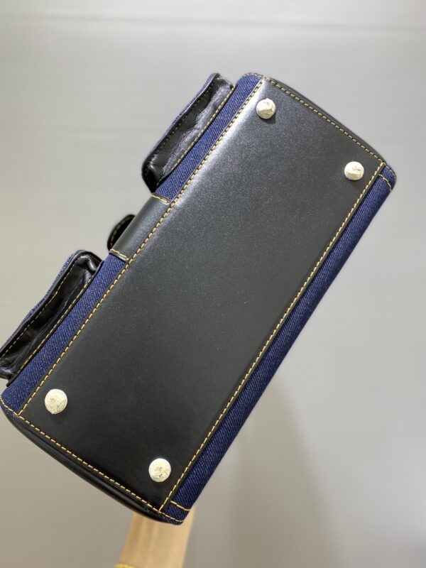Delvaux Brillant-Dark Blue Denim Tote,Black Patent ...
