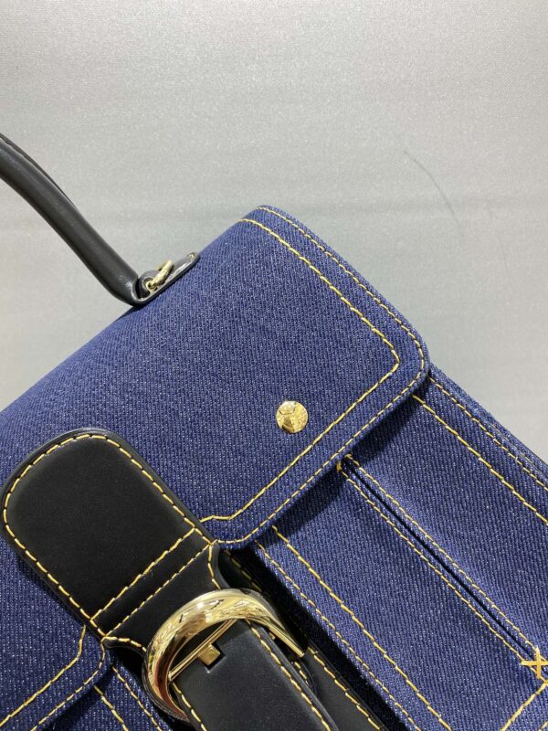 Delvaux Brillant-Dark Blue Denim Tote,Black Patent ...