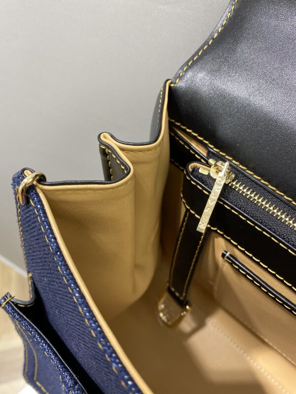 Delvaux Brillant-Dark Blue Denim Tote,Black Patent ...