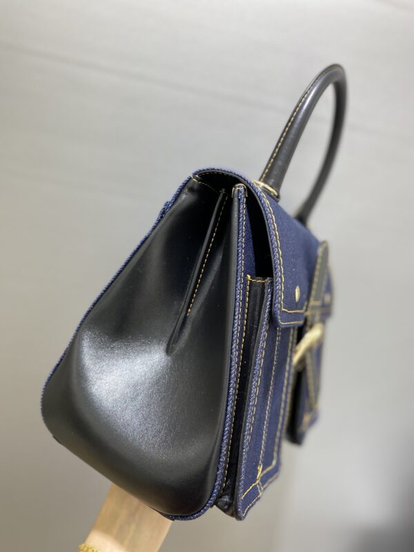 Delvaux Brillant-Dark Blue Denim Tote,Black Patent ...