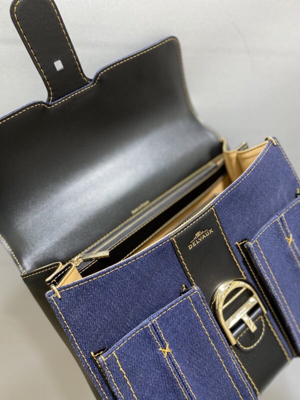 Delvaux Brillant-Dark Blue Denim Tote,Black Patent ...