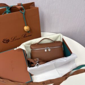 Loro Piana Women Extra Pocket Pouch L19 in Ostrich BAG BROWN Leather-Maroon Delvaux 02499