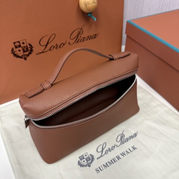Loro Piana Women Extra Pocket Pouch L19 in Ostrich BAG BROWN Leather-Maroon Delvaux 02499