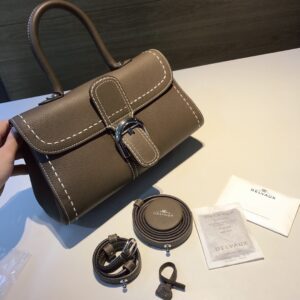 Delvaux brown Grey Leather Mini Brillant East/West Top Handle