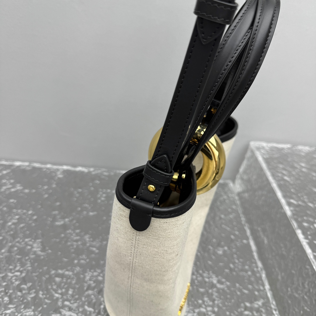 Light Greige and Black Le Petit Bambola Bag in Linen and