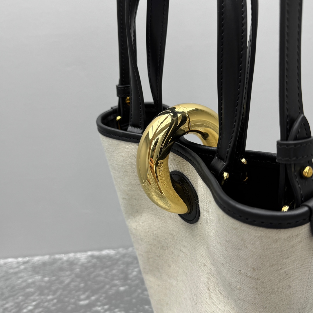 Light Greige and Black Le Petit Bambola Bag in Linen and