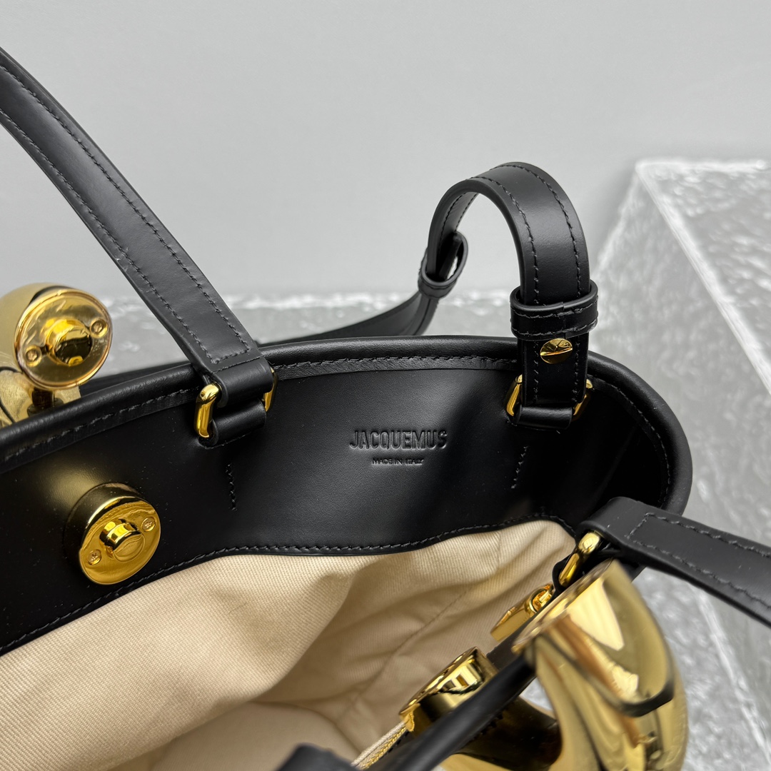 Light Greige and Black Le Petit Bambola Bag in Linen and