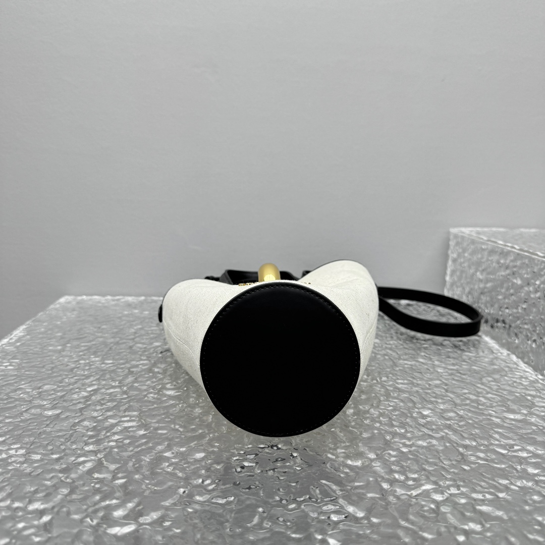 Light Greige and Black Le Petit Bambola Bag in Linen and