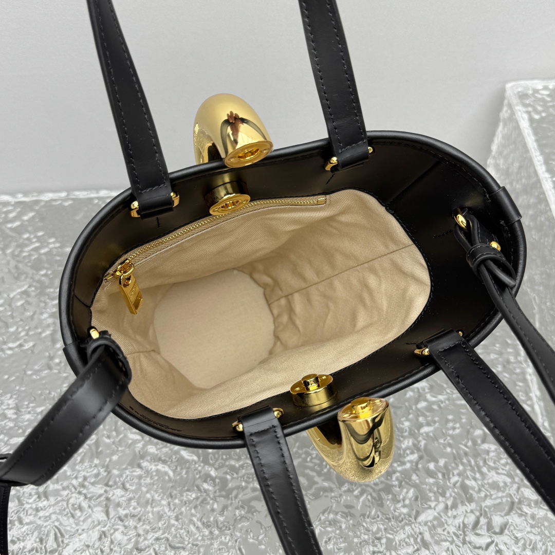 Light Greige and Black Le Petit Bambola Bag in Linen and
