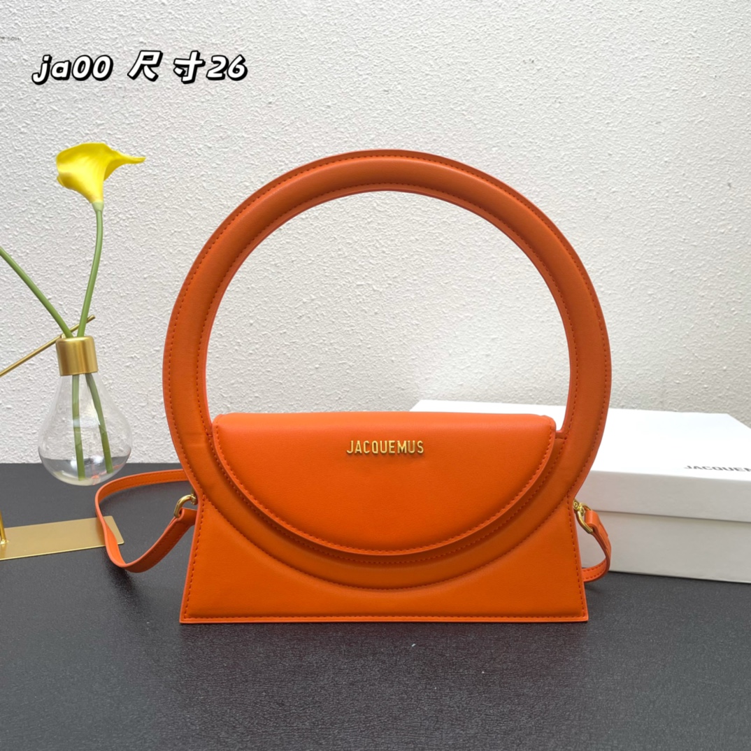 Jacquemus Le Sac Rond Leather Shoulder Bag In orange