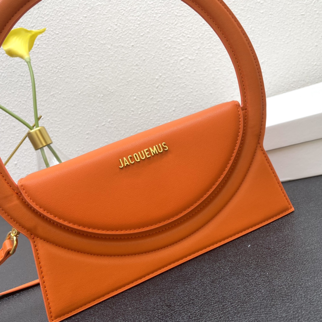 Jacquemus Le Sac Rond Leather Shoulder Bag In orange