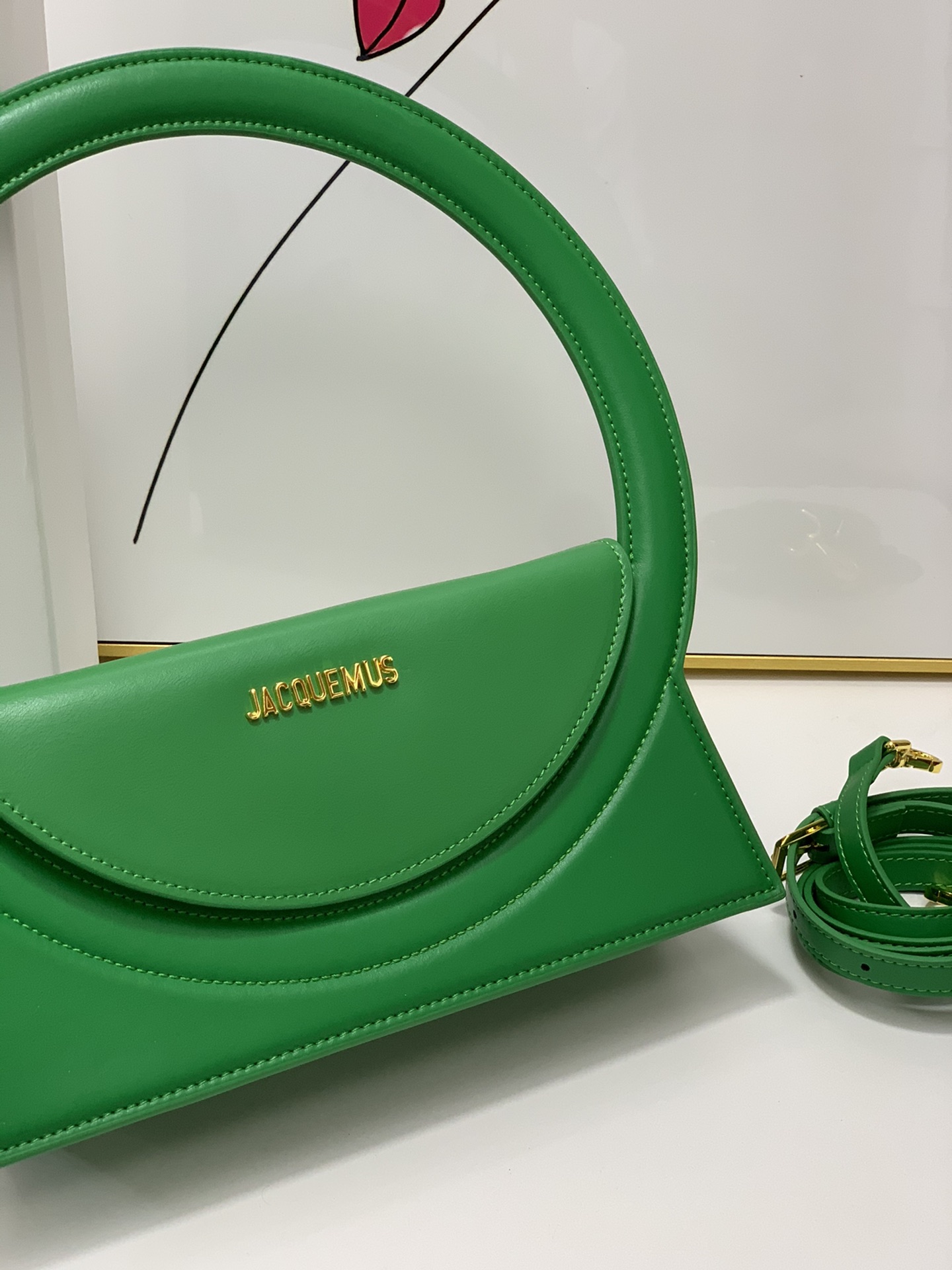 Jacquemus green Le Raphia 'Le Sac Rond' Ba
