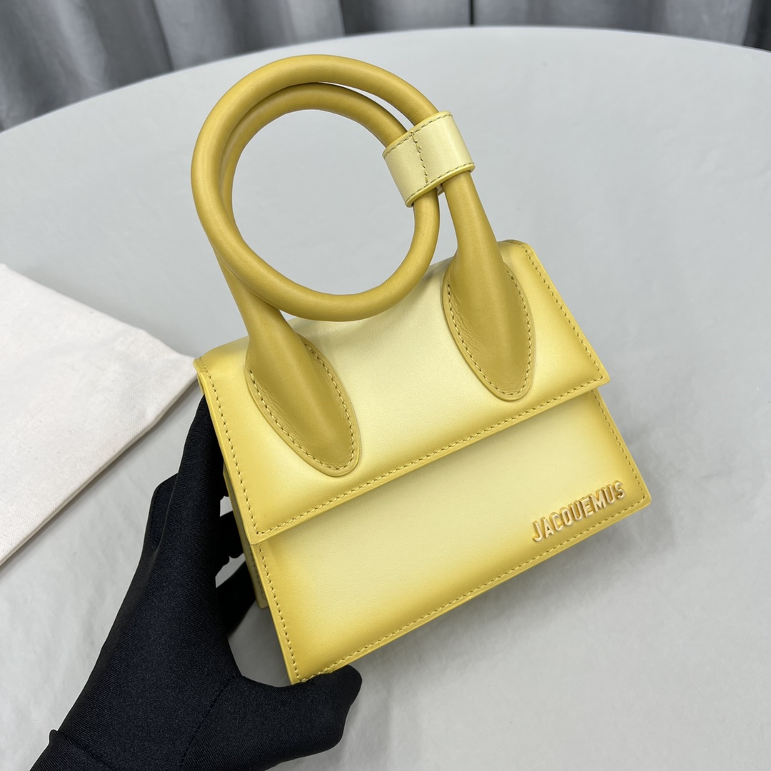 Jacquemus Le Chiquito Noeud Yellow in Leather with Gold-