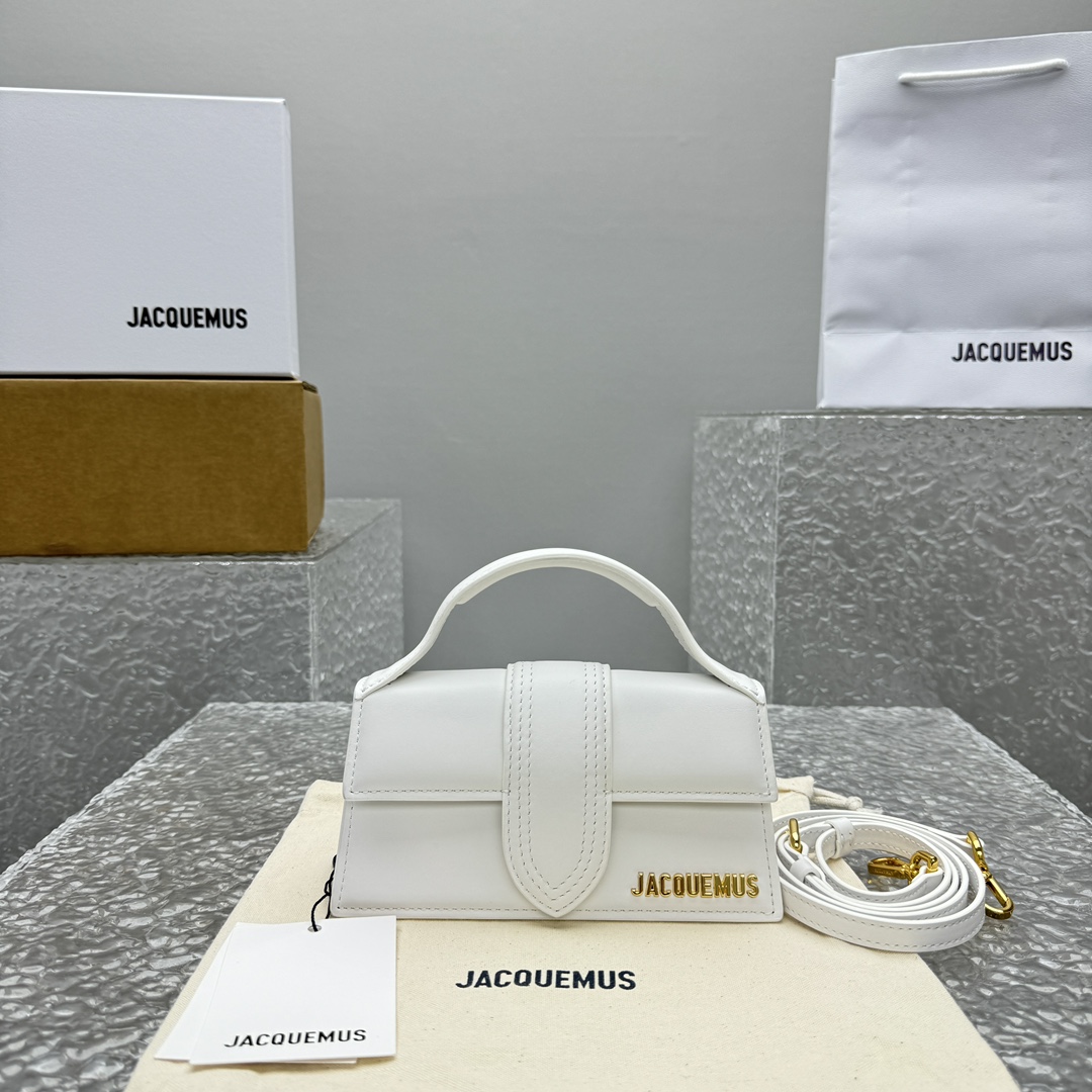 Jacquemus Small The Bambino Leather Tote Bag | White